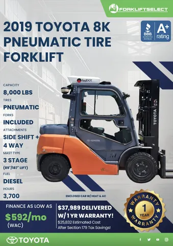 2019 Toyota 8K Pneumatic Tire Forklift