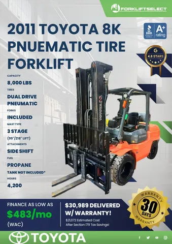 2011 Toyota 8K Pneumatic Tire Forklift