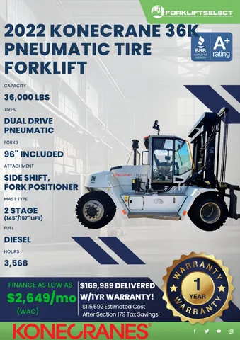 2022 Konecranes 36K Pneumatic Tire Forklift