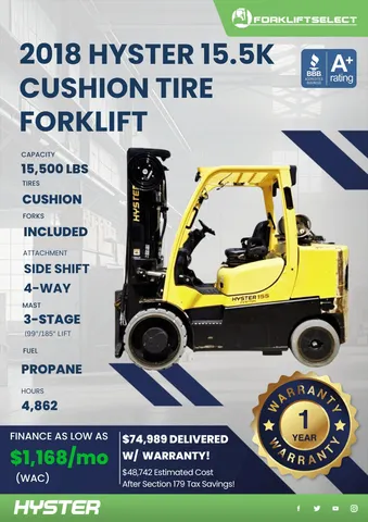 2018 Hyster 16K Cushion Tire Forklift