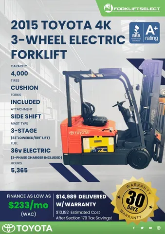 2015 Toyota 4K Cushion Tire Electric Forklift