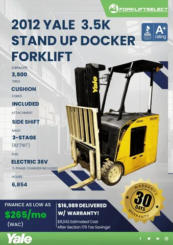 2012 Yale 3.5K Stand Up Docker Forklift